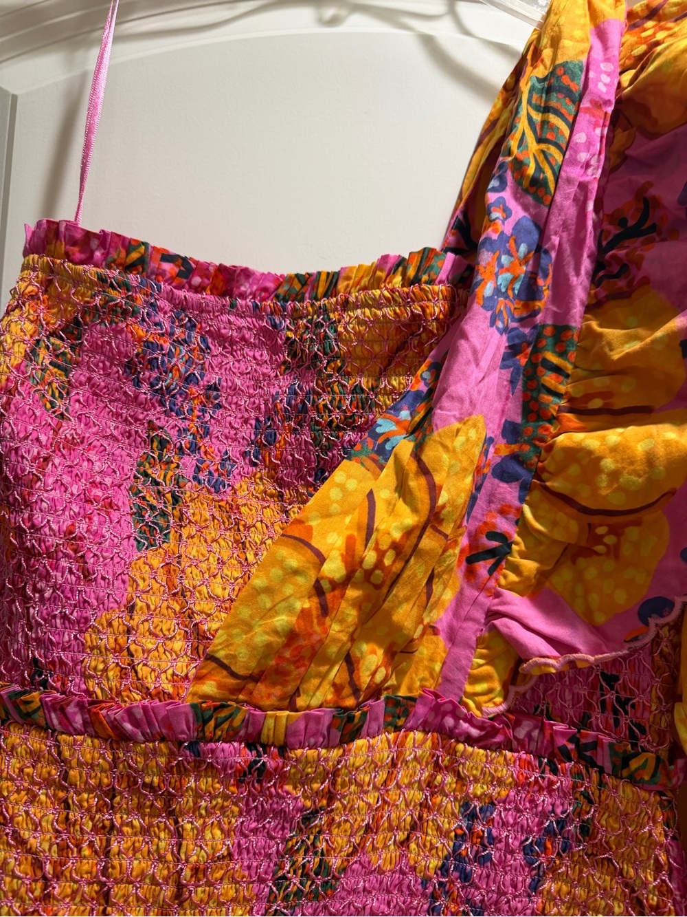 FARM Rio Pink & Yellow Floral One-Shoulder Ruffle Midi Dress - Picture 2 of 3